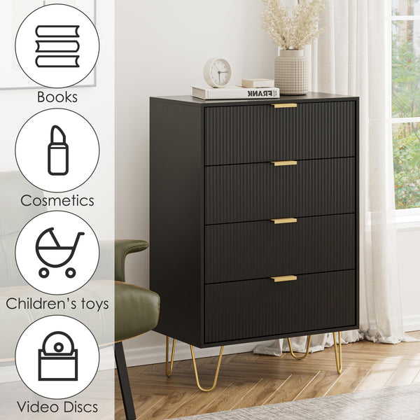 4-Drawer Dresser with Gold Metal Legs