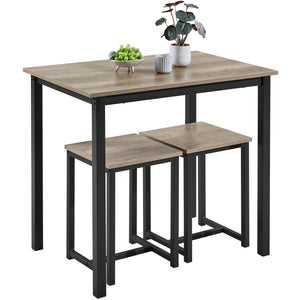 3-Piece Industrial Dining Table Set with 2 Stools
