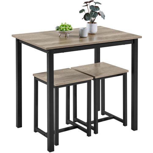 3-Piece Industrial Dining Table Set with 2 Stools