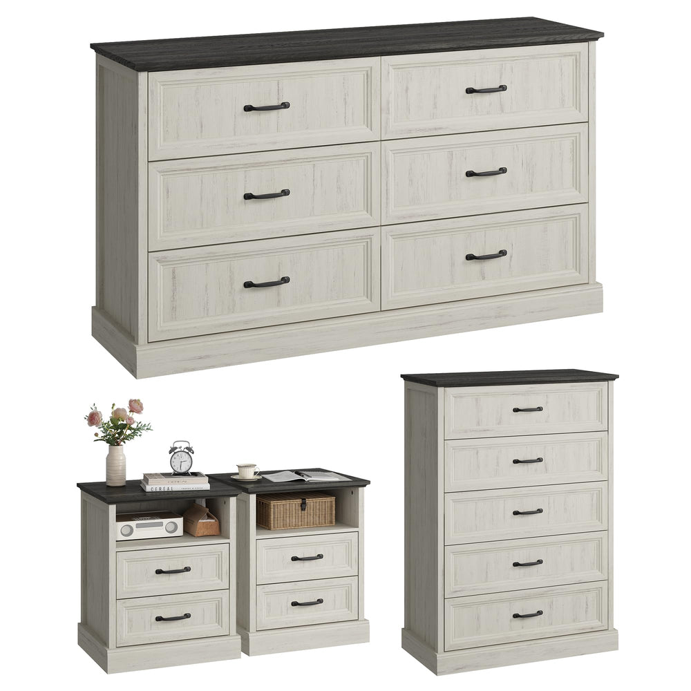 Farmhouse Dresser & Nightstand Set – 4 Piece Bedroom Set