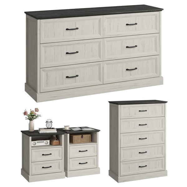 Farmhouse Dresser & Nightstand Set – 4 Piece Bedroom Set