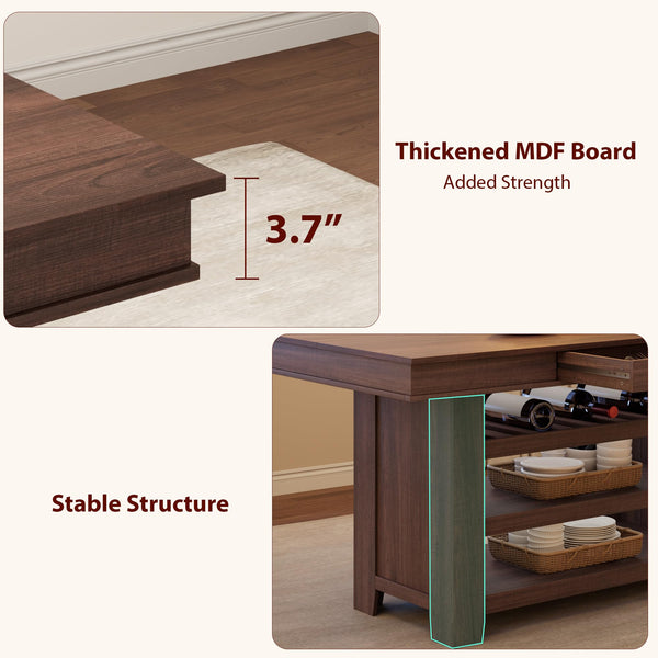 Counter Height Dining Table with Wine Rack & Storage Drawers