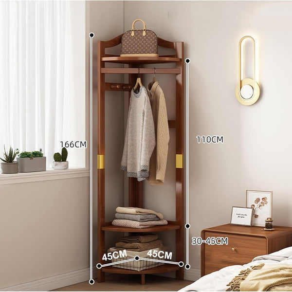 Corner Coat Rack with Storage Basket & Hooks