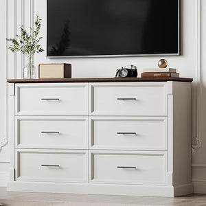 6 Drawer Farmhouse Dresser Wide Chest of Drawers with Metal Handles