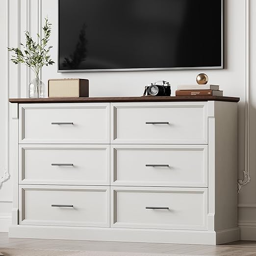 6 Drawer Farmhouse Dresser Wide Chest of Drawers with Metal Handles