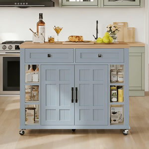 Rolling Kitchen Island with Drop Leaf & Power Outlet