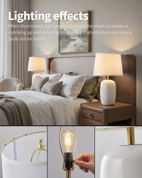 22-Inch Ceramic Table Lamps Set of 2 with Fabric Shade