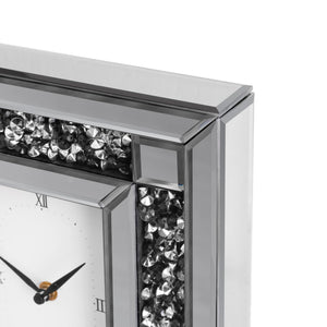 Mirrored Desk Clock with Crystal Accents & Roman Numerals