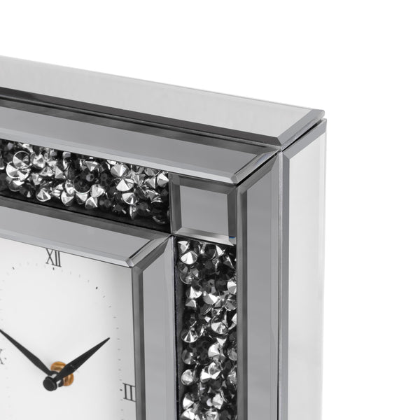 Mirrored Desk Clock with Crystal Accents & Roman Numerals