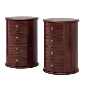 Round Solid Wood Side Table with 4 Drawers – Set of 2