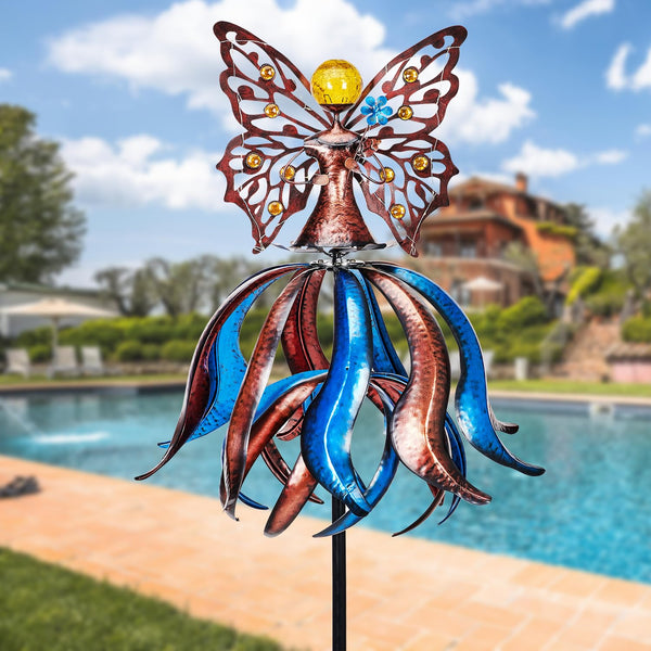 Solar Wind Spinner with LED Lights – Large Tulip Garden Windmill