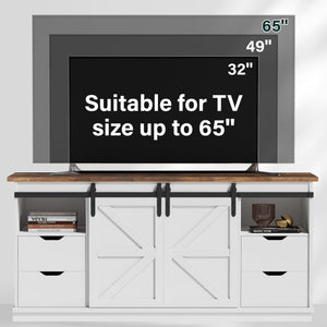 58" Farmhouse TV Stand with Barn Doors & 4 Drawers