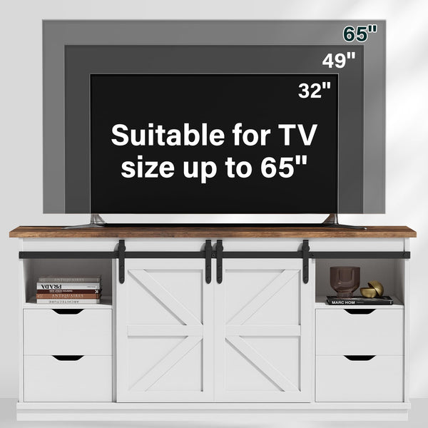 58" Farmhouse TV Stand with Barn Doors & 4 Drawers