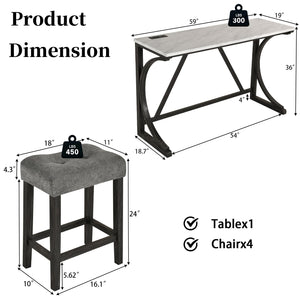 59" Bar Table Set with Power Outlet & 3 Stools