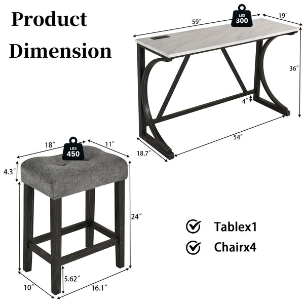 59" Bar Table Set with Power Outlet & 3 Stools