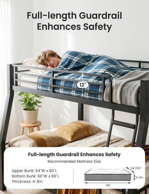 Full XL Over Queen Bunk Bed – Heavy Duty Metal Frame