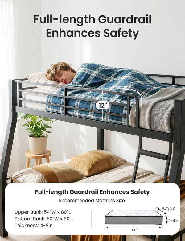 Full XL Over Queen Bunk Bed – Heavy Duty Metal Frame