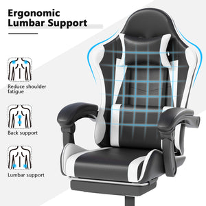 Gaming Chair with Headrest, Lumbar Support & Retractable Footrest