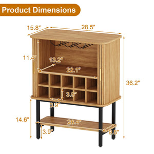 Wine Bar Storage Cabinet with Sliding Doors & Glass Holder