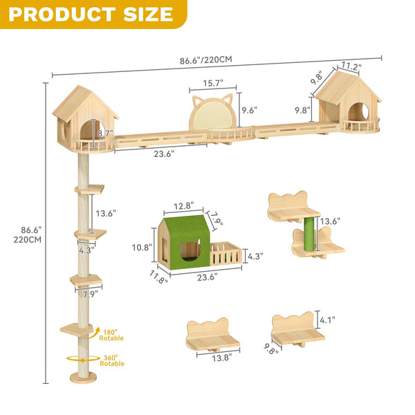Cat Wall Shelves Floor to Ceiling Tower with Scratching Posts