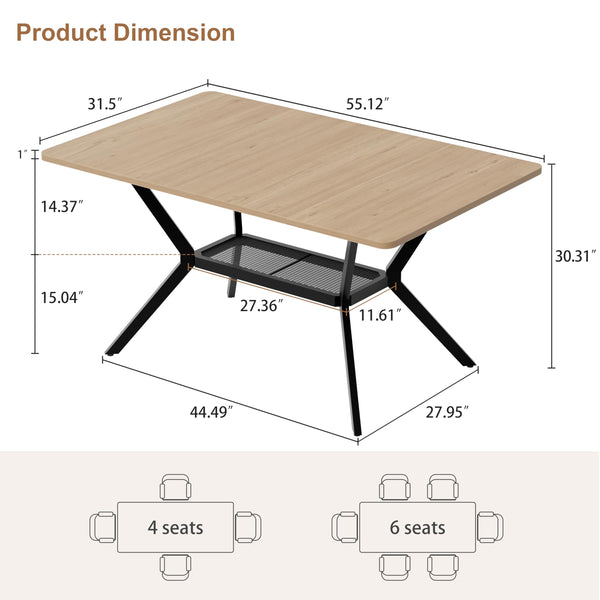 55" Industrial Dining Table with Storage Shelf | Seats 4–6
