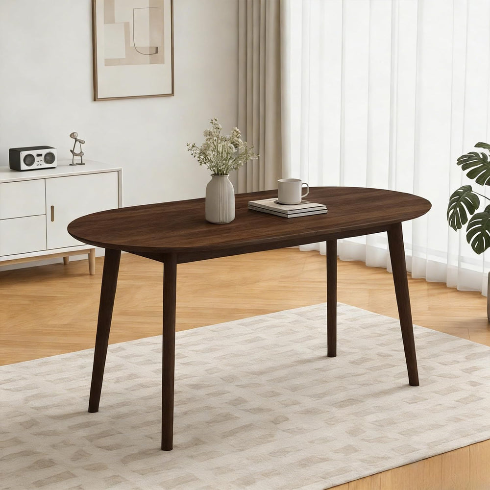 63" Oval Dining Table for 4–6 – Mid-Century Modern with Solid Wood Legs