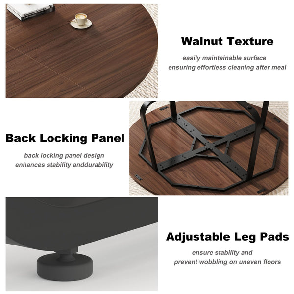 LVB 60-Inch Round Dining Table, Modern Wood Metal Kitchen Tables, Industrial Large Dinner Room Table for 6 to 8, Circle Dining Room Tables for Home Kitchen Living Room, Walnut
