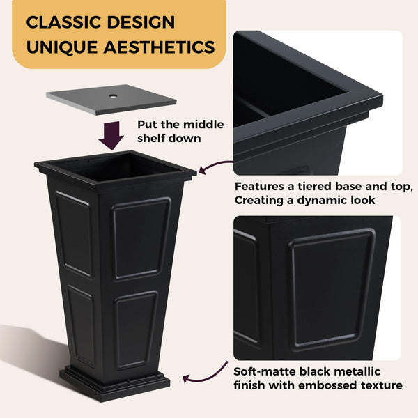 Tall Metal Outdoor Planter Set of 2 with Drainage & Removable Partition