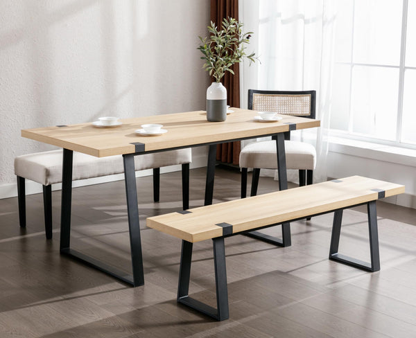 60-Inch Industrial Wooden Dining Bench with Metal Legs