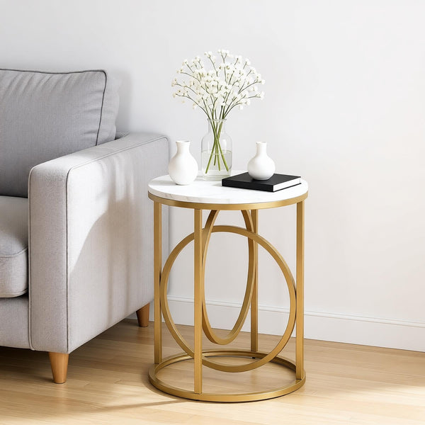 Round End Table with Gold O-Shaped Base