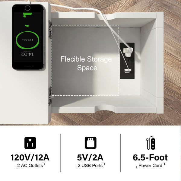 End Table with Charging Station & Flip-Top Drawer