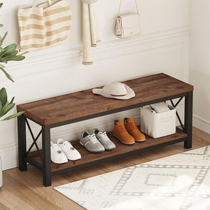47-Inch Industrial Entryway Bench with Shoe Storage