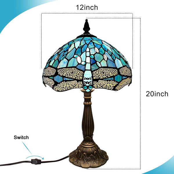 Dragonfly Tiffany Stained Glass Table Lamp 12"W x 19"H