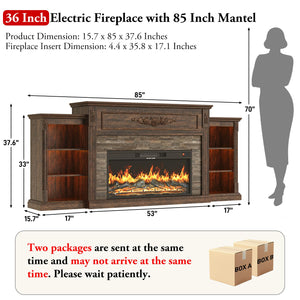 85" Farmhouse TV Stand with 36" Electric Fireplace – Fits TVs Up to 95"