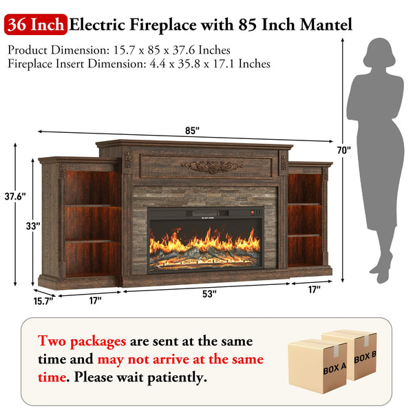 85" Farmhouse TV Stand with 36" Electric Fireplace – Fits TVs Up to 95"