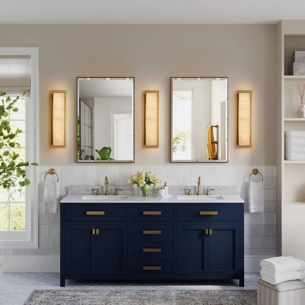 Alabaster Wall Sconce – 19.7" Natural Marble Indoor Wall Light, Gold, 18W LED