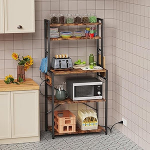 6-Tier Kitchen Baker's Rack with Power Outlet and Wire Basket