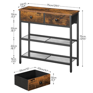 Narrow Console Table with 2 Fabric Drawers & 3-Tier Storage Shelves