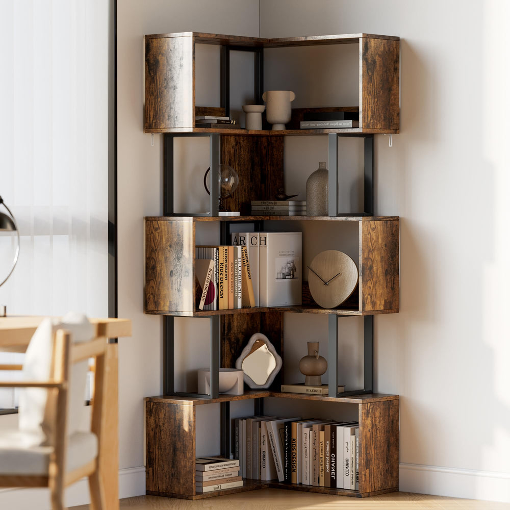 6-Tier L-Shaped Corner Bookshelf