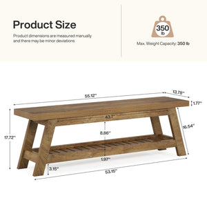 55" Wood Entryway Bench with Shoe Storage
