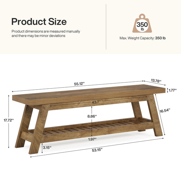 55" Wood Entryway Bench with Shoe Storage