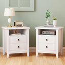 Farmhouse Nightstand Set of 2 with 2 Drawers and Open Shelf