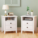Farmhouse Nightstand Set of 2 with 2 Drawers and Open Shelf