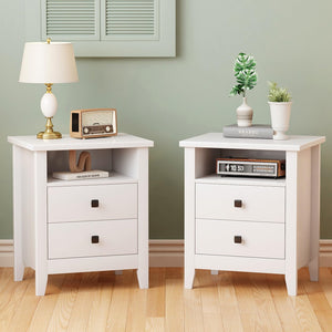 Farmhouse Nightstand Set of 2 with 2 Drawers and Open Shelf