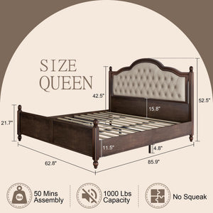 Solid Wood Platform Bed with Tufted Headboard
