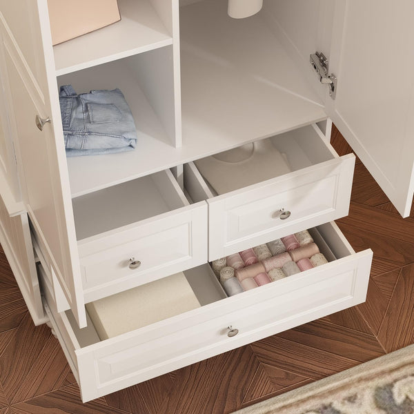 Wardrobe Cabinet with 2 Doors, 3 Drawers & Hanging Rod