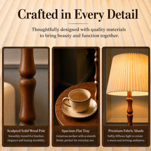 Wood Floor Lamp with Tray — Dimmable, Remote Control, 3 Color Temperatures
