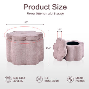 Floral Storage Ottoman Pouf – 19.5" Round, Holds 300 lbs