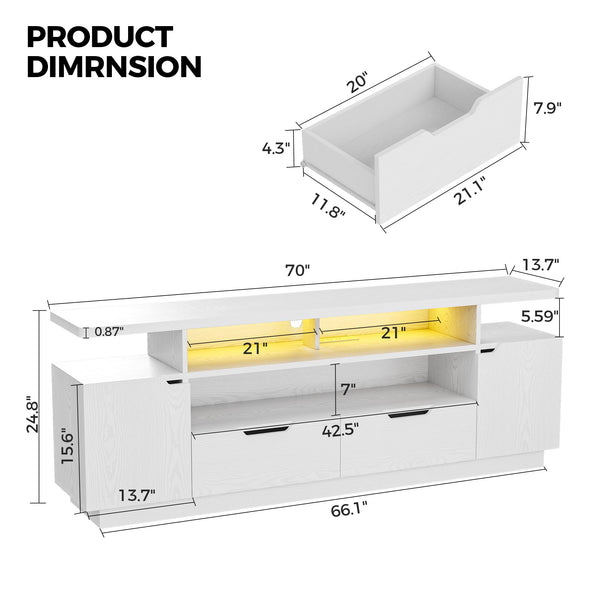 TV Stand with Power Outlet, LED Lights & Storage