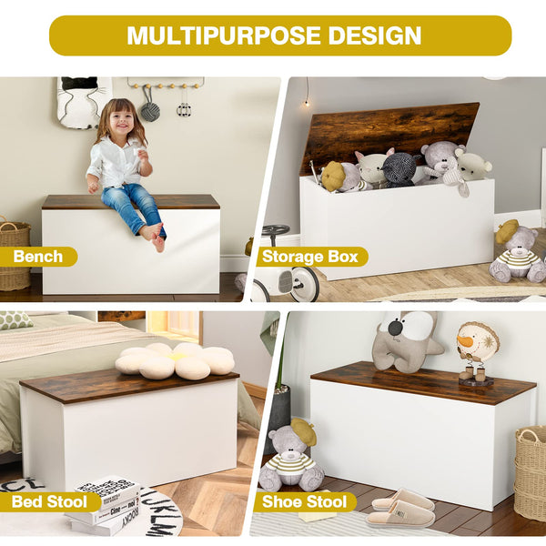 Wooden Storage Chest Bench Ottoman with Flip-Top Lid